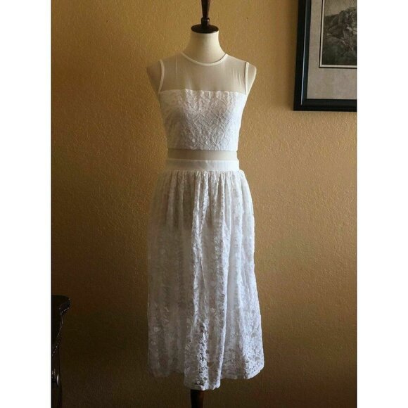 Love..Ady Women's White Mesh Floral Lace Dress M - Picture 8 of 12
